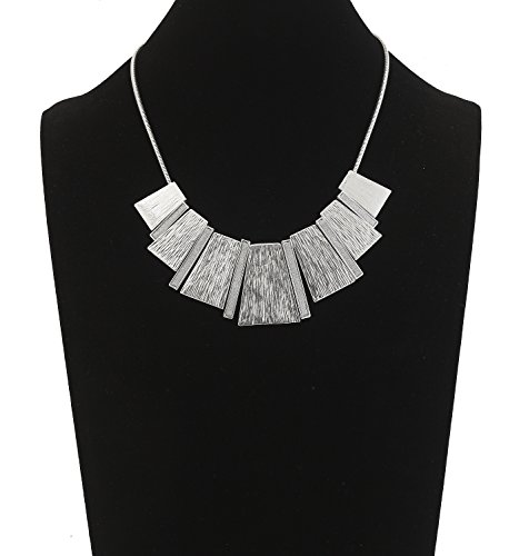 Hswe Statement Collar Necklace Bar Drop Earrings Set For Women Enamel Tricolor Bib Necklace Choker Necklace (Silver) #TOP2