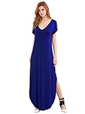 Verdusa Women's V Neck Side Pockets Split Hem Beach Long Maxi Dress Blue XL