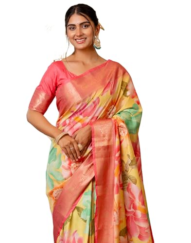 Image of Satrani Women'S Silk Printed Weaving Ready To Wear One Minute Pre Pleated Readymade Saree With Unstitched Blouse Piece