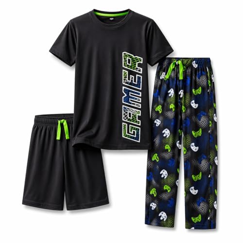 US Angels Boys Pajamas Set | 3-Piece Pant Shirt Shorts Sleepwear Pjs for Kids | Loose Fit Soft Breathable