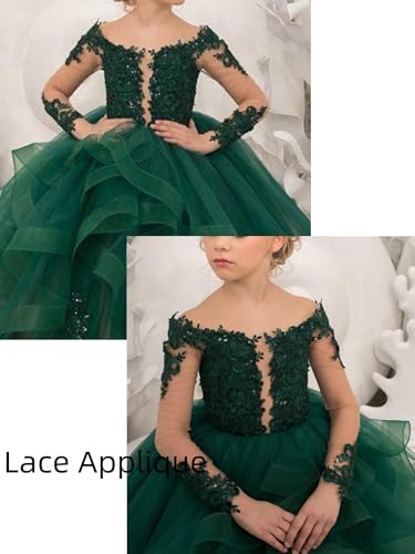 Flower Girl Dress for Wedding Tulle Appliques Lace Pageant Long Sleeve Formal Party Ball Gown4
