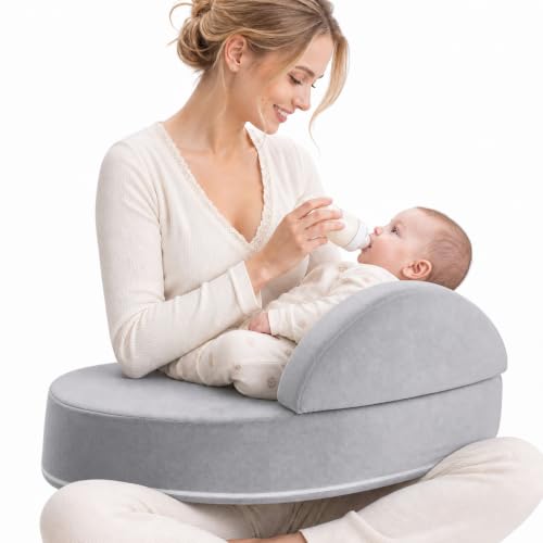 Masroo Memory Foam Nursing Pillow - Plus Size Breastfeeding Pillow with Safety Fence - Ergonomic Support with Wider Breast Feeding Cushion Adjustable Removable Cover