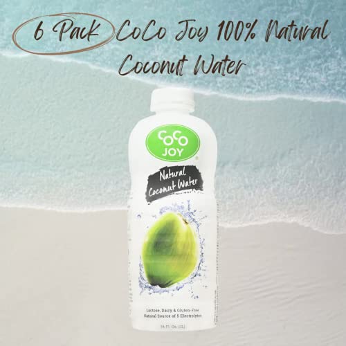 Coco Joy Natural Coconut Water, 100% Coconut Water, Fresh, Low-Calorie, High-Calcium, Nutrient-Rich Coconut-Water Drink With Electrolytes, Potassium, And Other Nutrients, 6 Pack #TOP1