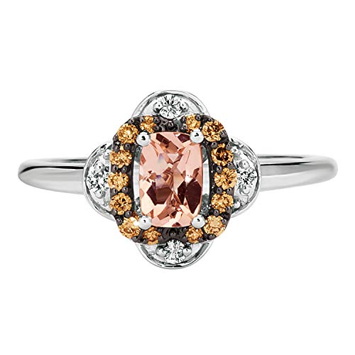 Levian 14K White Gold 3/8 Ct Morganite & 1/5 Cttw White/Chocolate Diamond Quatrefoil Ring (G-H & Fancy Brown Color, Vs2-Si1 & Si1-Si2 Clarity) Size 4-3/4 #TOP22