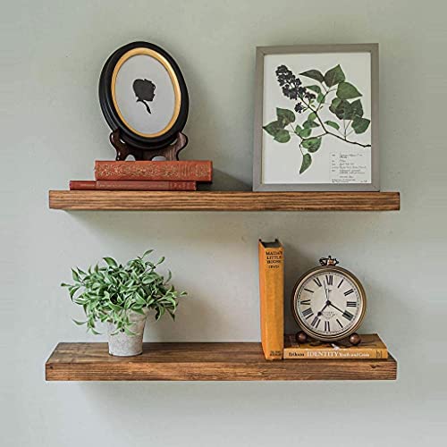 Floating Wall Shelves - Real Wood, Easy Mount Wall Shelf, Shelves For Wall Decor, Floating Shelves In Bathroom, Kitchen, Living Room - Rustic Decorative Shelves - Light Walnut 24" Set Of 2 #TOP7