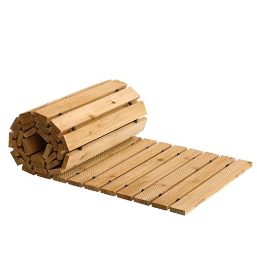 FILWH Wooden Garden Pathway Outdoor Roll-Out Walkway Weather-Resistant Fir Wood Curved or Straight Boardwalk Decorative Garden for Backyard Beach Wedding Party Pathways (Natural 8FT Straight)