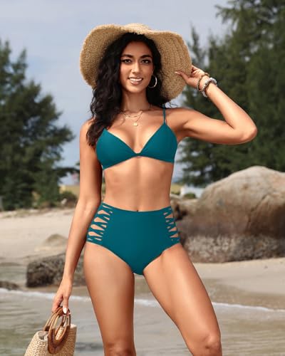 Image of Holipick Women High Waisted Bikini Bottoms Tummy Control Swimsuit Bottoms Strappy Swim Bottom