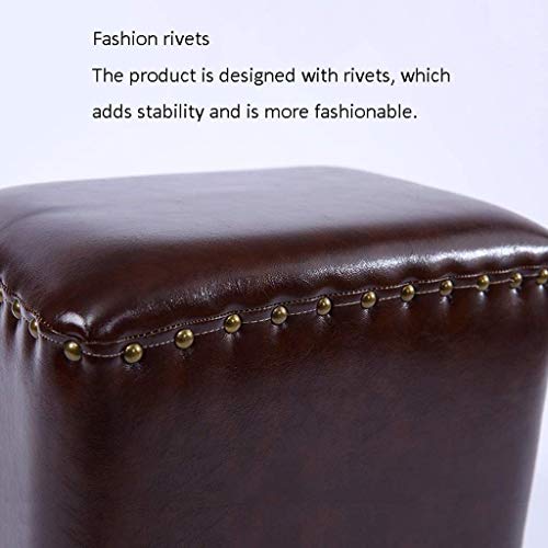 Banc à Chaussures et Petit Tabouret Bas en Cuir Café