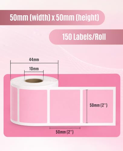 Image of SEZNIK Waterproof, Non-Tearable, Long Lasting Print, Sticky Thermal Lables, Label Roll, 2 inch Adhesive Thermal Labels for Label Printers (50mmx50mm) - 500 Lables, Pastel Pink