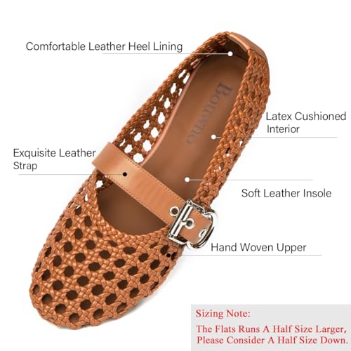 Mesh Mary Jane Flats for Women Hand Woven Flats Slip on Leather Round Toe Comfy Buckle Strap Dressy Beach Ballerina Sandals2