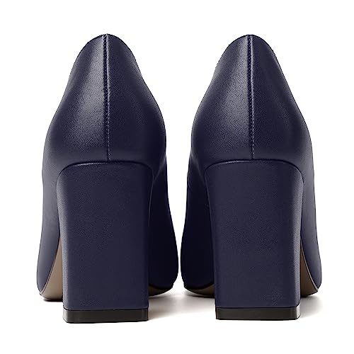 Image of MODENCOCO Womens Sexy Formal Matte Slip On Square Toe Work Block High Heel Loafers Shoes 3.5 Inch