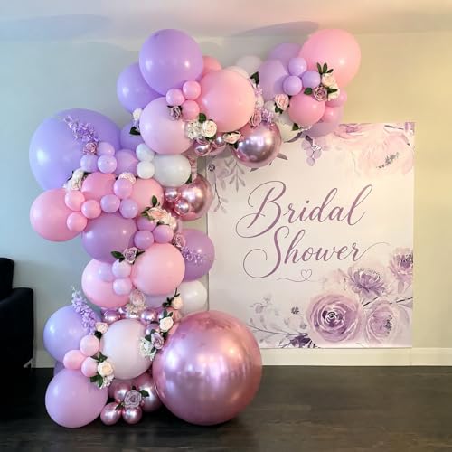 Image of Pink and Purple Balloons, 12 Inch Pastel Light Pink Lavender White Balloons with Lilac Beige Metaliic Balloon for Fairy Princess Butterfly Birthday Bridal Shower Baby Shower Wedding Party Decoration