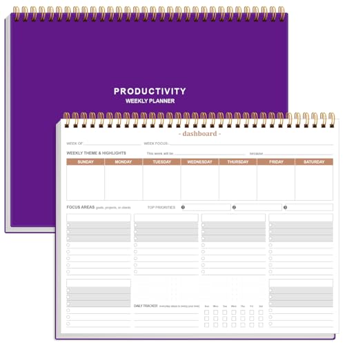 Weekly Productivity Planner - 8.5" x 11" Dashboard Desk Notepad Has 6 Focus Areas to List Tasks for Goals, Projects, Clients, Academic or Meal-Organize Your Daily Work Efficiently, 54 Weeks, Purple by Heveboik - Used condition - US$18.40