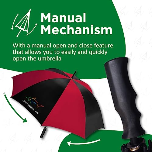 Greg Norman 60 Inch Golf Umbrella, Manual Compact, Fiberglass, Lightweight, And Wind Resistant Folding Umbrella For Travel And Rain, Black/Red #TOP4
