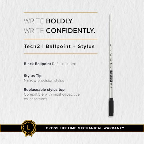 Image of Cross Tech 2 Chrome & Black Ballpoint Pen - Refillable, Medium Point, Black Ink, Premium Gift Box