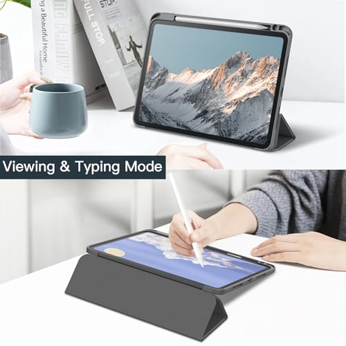 Image of JETech Cover Case for iPad Pro 11-Inch M5 /M4 2025 /2024 (6th /5th Generation) with Pencil Holder, Clear Transparent Back Shell Slim Stand Shockproof Tablet Cover, Auto Wake /Sleep (Space Gray)