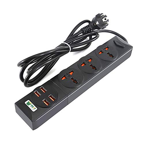 Regleta Enchufe de 3 Tomas y 4 Puertos de USB,Regleta Enchufes Múltiples con Proteccion Sobretensión y Sobrecarga,2500W Cover