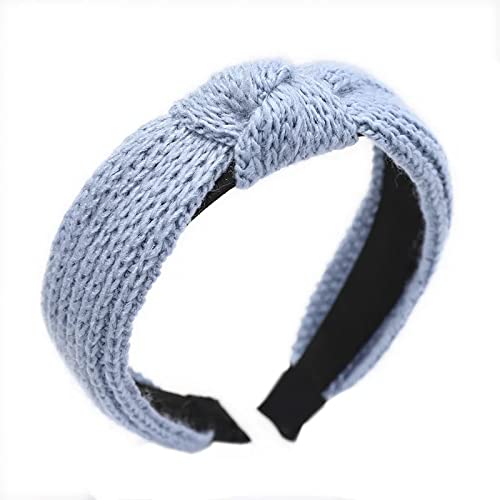 Fashion New Hair Hoop Solid Color Stripe Knitted Hairband Women Hair Accessories Wide-brimmed Knot Headband (Sky Blue)-image-18