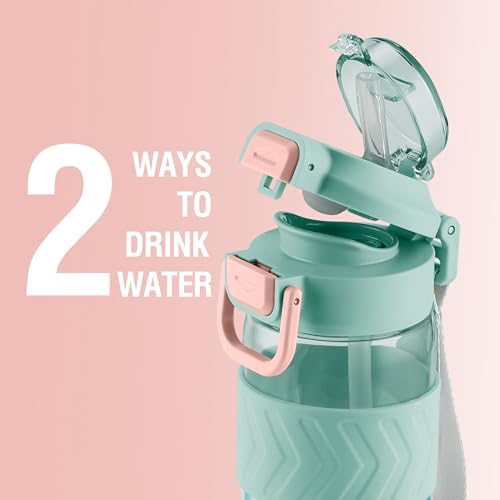 Image of MILTON Calvin 1000 2-in-1 Sip or Gulp Lid Water Bottle 1 ltr | Unbreakable | BPA-Free, One-Click Open, Leak-Proof, Crystal Clear Design, Sipper Water Bottle For Office, School, College, gym set, Green