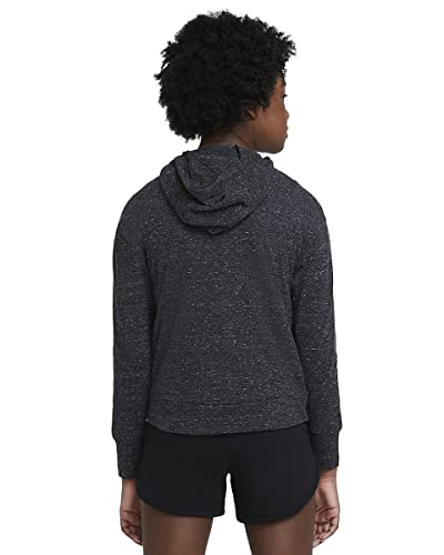 Nike Sportswear Big Kids' (Girls') Full-Zip Jersey Hoodie (Large, Black Heather/Black/White)2