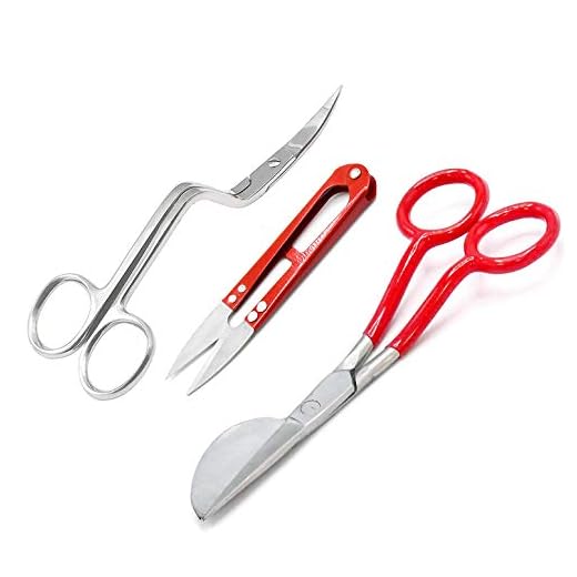 AAProTools Set of 3 6" Double Bent Curved Machine Embroidery and Applique Duckbill Scissors PVC Red Handle with Thread Cutter Nipper Red