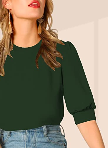 Image of Dream Beauty Fashion Women's Puff Sleeve Round High Neck Top Balloon Bishop Sleeve Elegant Casual Tee (23 inch Inches)- (Top Sofia P)