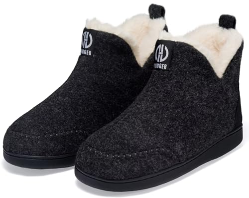 BUGUKI Chausson Montant Homme Femme Hiver Chaud Chaussons Bottes Fourrure Pantoufles Hautes Feutre Chausson Bottines Doublé Peluche Noir Taille 38 39