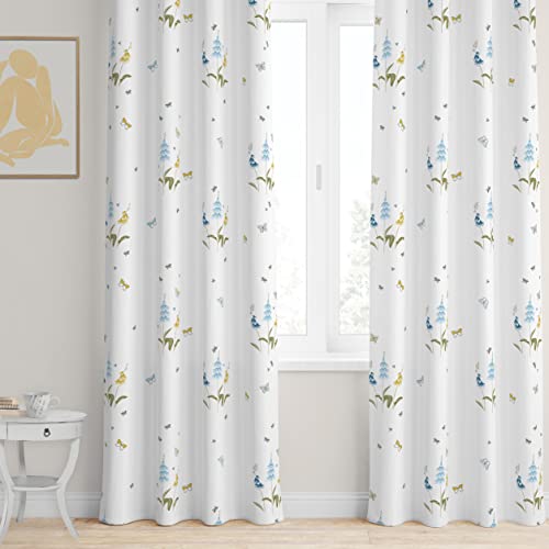 Image of Tranquebar Curtain Co. Cotton Curtains 7 Feet Long Set of 2, 60-65% Room Darkening, Yellow Butterfly & Floral Print, Door Curtains 7 Feet Set of 2, with Eyelet, Titli (213 cm) - Set of 2