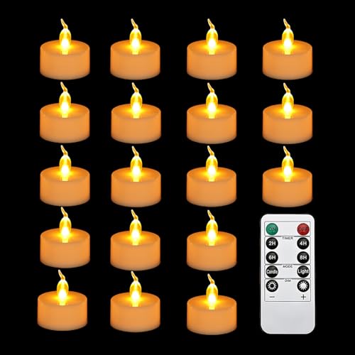 18 peças de luzes de chá de controle remoto, velas cintilantes sem chama, operadas por bateria com temporizador remoto de 2/4/6/8H, velas elétricas de LED para decoração de Natal e Diwali