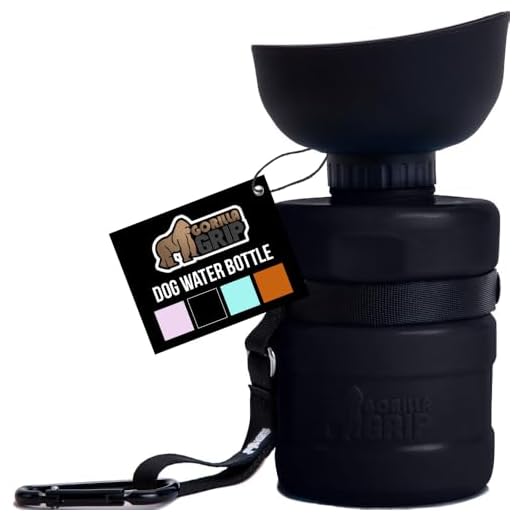 Gorilla Grip Premium Dog Water Bottle and Bowl, 20oz, Leak Resistant Portable, Easy Carry Pet Travel Bottles, Large Dispenser for Dogs Drinking, Walking Outdoor, Hiking, Black