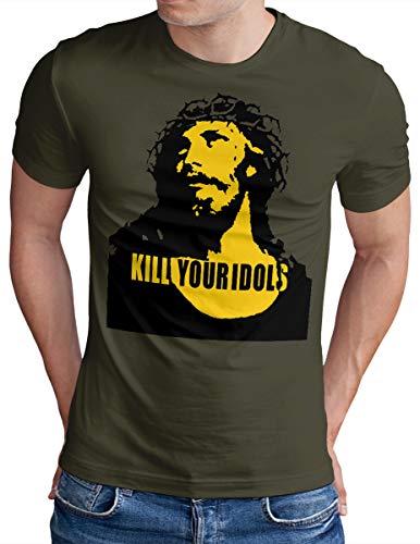 OM3® Kill Your Idols T-shirt | Män | 90-talet Jesus Hard Rock Punk Grunge Music Band | S – 5XL, oliv, L