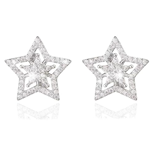 Vessantara Star Earrings - Silver Star Earrings Hypoallergenic Cubic Zirconia Stud Earrings For Men Women Mens Earrings Stud Bling Jewelry Gifts  cover
