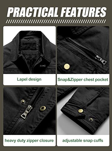 Pursky Men'S Winter Warm Thicken Cotton Quilted Military Jacket Coat Fleece Lined Field Jacket With Hood Black(Thick) Xl thumb #4