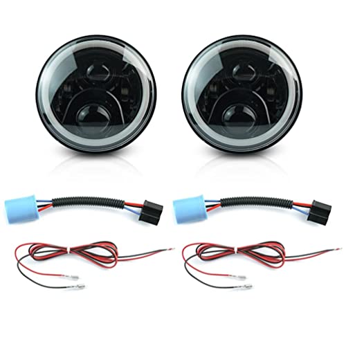 NJSBYL H2 LED DRL Lamps Assembly for Hummer H2 H1 2003 2004 2005 2006 2007 2008 2009 7" H/L Beam Lights White Halo Ring Daytime Running Lamps Amber LED Turn Signal Lights CE/E4 OEM#15269178 15269179