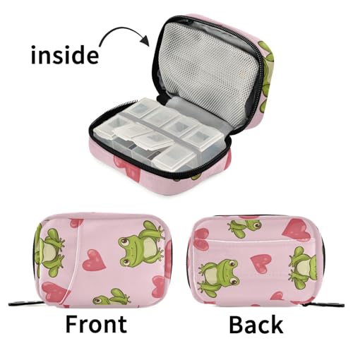 Image of Pink Frog and Love Cute Pill Organizer Weekly Travel Pill Box 7 Day Large Capacity Pill Dispenser Case with 8 Pill Container Daily Pill Box Organizer Vitamin Holder Pill Bottle Organizer Small