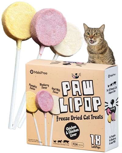 MalsiPree Lollipop Freeze Dried Chicken Cat Treats - 5.5 Cal Each - High Protein & Nutrient Rich - Raw & Diet Friendly - Natural Cat Treats Freeze Dried (18 Pack)