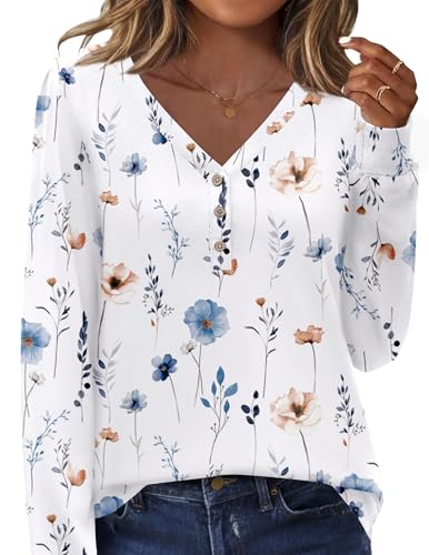 Zeagoo Women's Long Sleeve Shirts 2025 V Neck Fall Dressy Casual Tops Trendy Button Down Blouse Outfits Clothes2