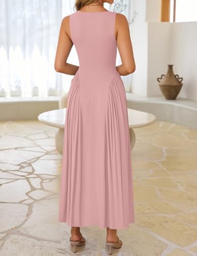 Image of ZESICA Womens 2026 Summer Sleeveless Square Neck Sundress Casual Long Flowy A Line Beach Vacation Maxi Dresses