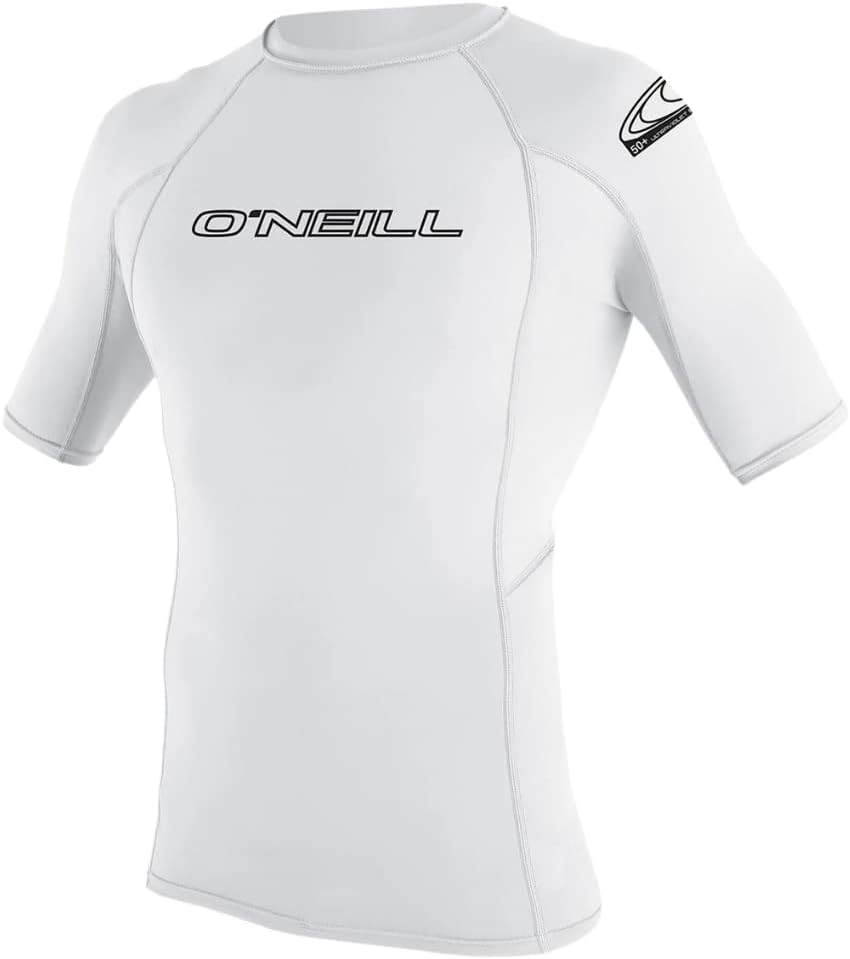 O'Neill UV Sun Protection Youth Basic Skins Short Sleeve Crew Sun Shirt Rash Guard, White, 10