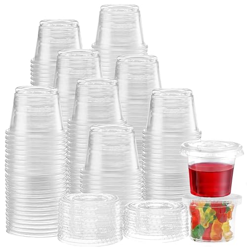 Image of TashiBox 400 Sets - 1 oz Portion Cups with Lids, Disposable Plastic Cups for Sauce,Portion Control, Salad Dressing, & Medicine, Small Plastic Condiment Container