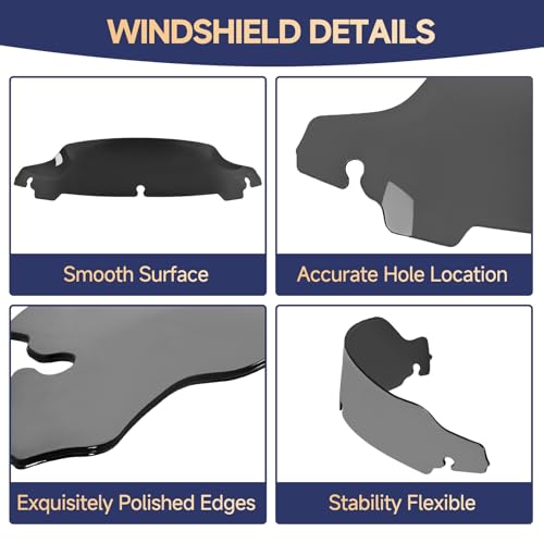 Image of Black 4.5 inch Windshield Motorcycle Wave Windscreen Compatible for Harley 2014-2023 Harley Davidson Touring Street Glide /Electra Glide /Ultra Limited /Tri Glide FLHT FLHX FLHTK FLHTC FLHTCU
