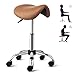 OmySalon Saddle Stool Rolling Chair, Ergonomic Saddle Chair with Swivel Wheels, Adjustable Hydraulic Stylist Cutting Stool for Salon Tattoo Massage Office Medical, Brown