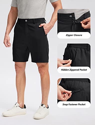Soothfeel Men's Golf Shorts with 5 Pockets 7 Inch Stretch Lightweight Quick Dry Hiking Casual Work Dress Shorts for Men(Black,L)