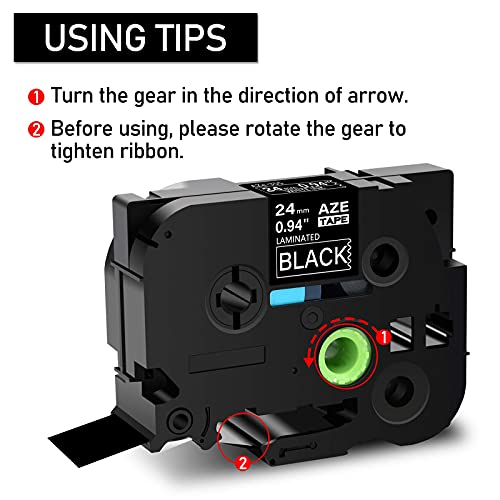 Greencycle Compatible For Brother Tze355 Tz-355 24Mm 0.94 Inch 1" White On Black Laminated Aze Label Tape For Pt2730, Pt9600, Ptd600Vp, Ptd800W, Pth500Li, Ptp700, Ptp710Bt, Ptp750W, 2 Pack #TOP3