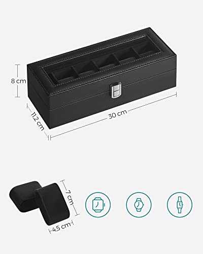 Image of SONGMICS Watch Box with 6 Slots, Glass Lid, Metal Clasp