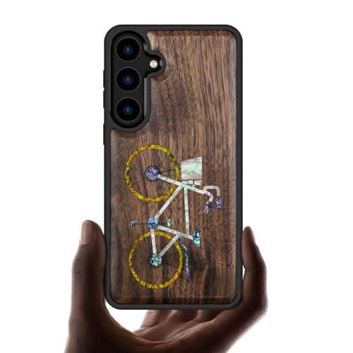 Coque Galaxy S24 Plus bois de noyer sculpté main luxe et nacre