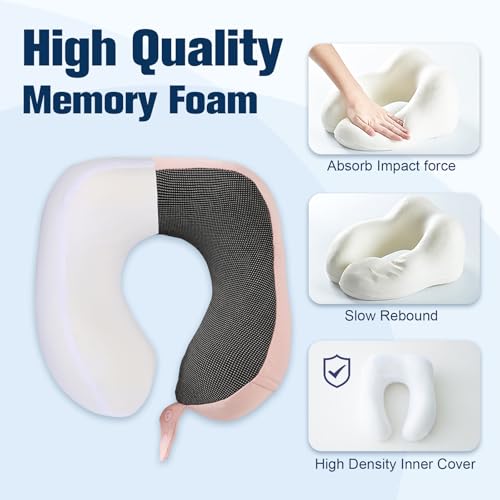 Image of Cirorld Neck Pillow for Traveling, Travel Pillows for Airplanes,100% Pure Memory Foam Travel Neck Pillow, Adjustable Flight Pillow, Portable Plane Accessories with Eye Mask, Earplugs, Carry Bag
