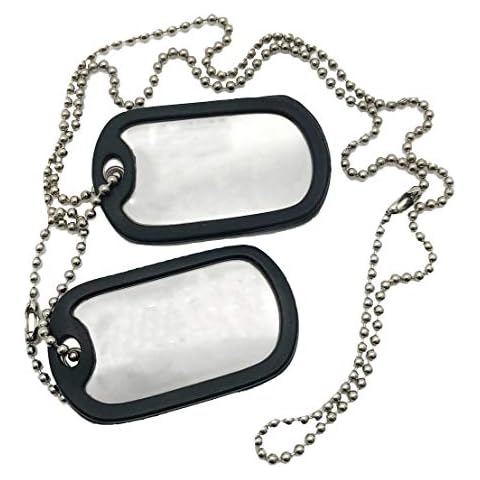 Military Dog Tags - Set of 2 (Blank) Stainless Steel Nickel Plated Army Style Dog ID Tags with Ball Chains & silencers Cover