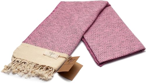 SMYRNA TURKISH COTTON Vintage Series Turkish Beach Towel Oversized, 37x71 inch, Extra Large Quick Dry Sand Free Beach Blanket, Lightweight Cotton Pool, Spa, Travel, Gym, Adult Bath Towel, Fuchsia