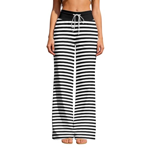 Pantalones de chándal para mujer, color rojo y blanco, a rayas, para carnaval, disfraz cómodo, cintura elástica, pantalones de tela de algodón, mallas de cintura alta, pantalones hippie, pantalones de